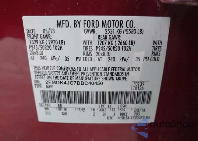 2FMDK4JC7DBC40450: 44019118