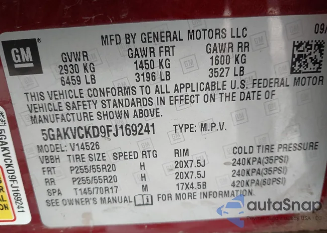 5GAKVCKD9FJ169241: 44019225