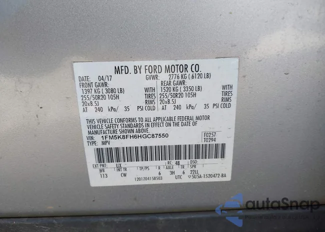 1FM5K8FH6HGC87550: 44018429