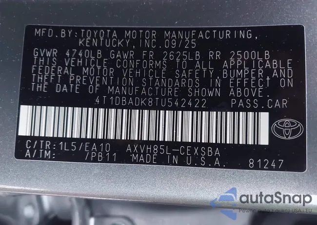 4T1DBADK8TU542422: 44018606