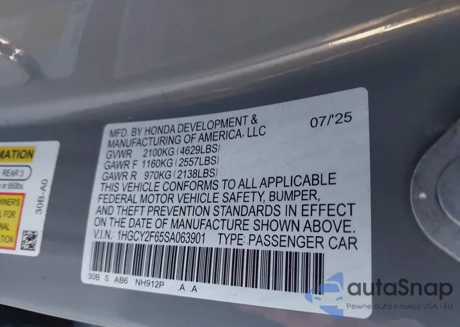 1HGCY2F65SA063901: 44019988