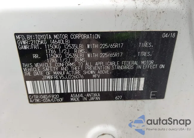 JTMBFREV5JJ226076: 44020023