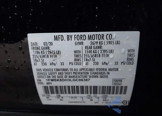 1FMSK8DH3LGC06387: 44020122