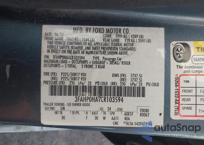 3FAHP0HA1CR103594: 44020141