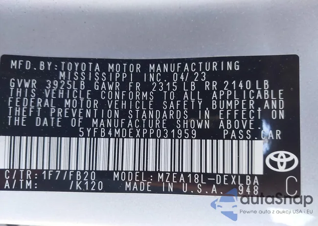 5YFB4MDEXPP031959: 44019336