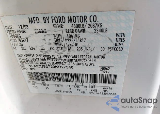 1FMCU93729KB27540: 44020655