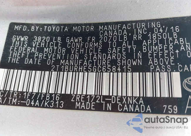 2T1BURHE5GC658415: 44020682