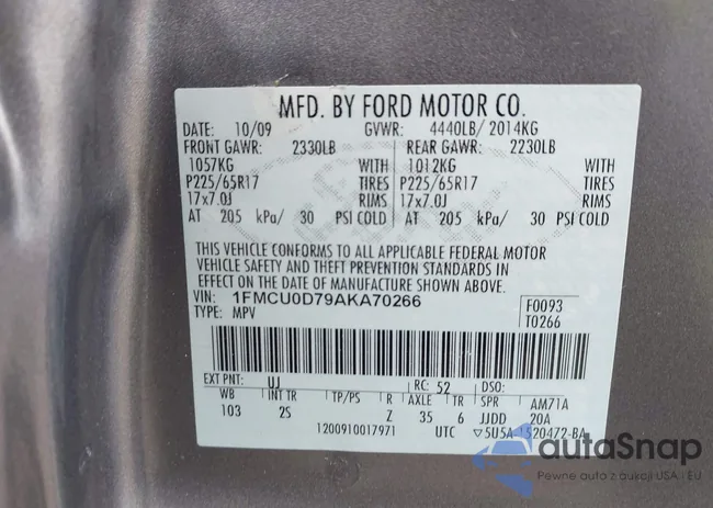 1FMCU0D79AKA70266: 44020692