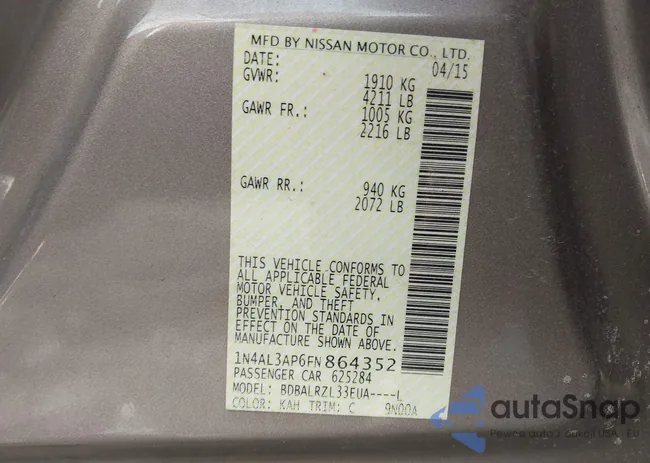 1N4AL3AP6FN864352: 44021027