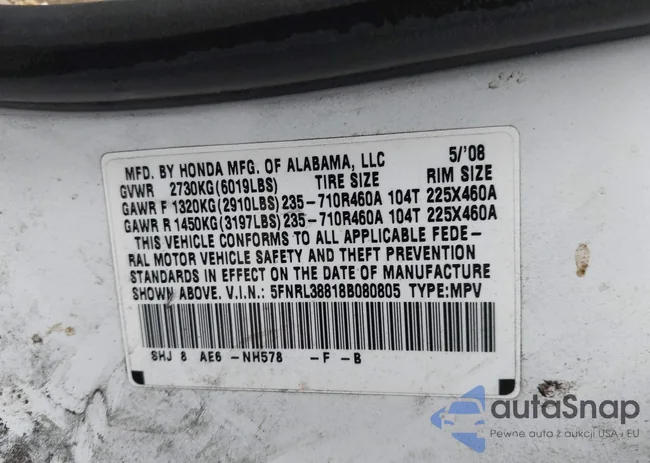 5FNRL38818B080805: 44021052