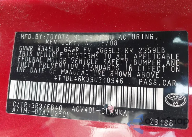 4T1BE46K39U310946: 44021186