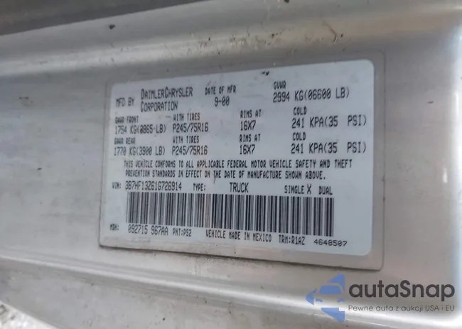 3B7HF13Z61G726914: 44021226