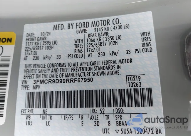 3FMCR9D90RRF67950: 44020366