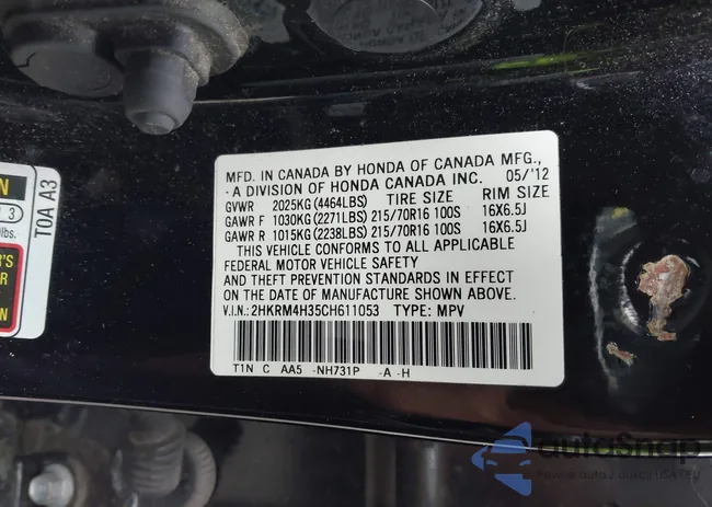 2HKRM4H35CH611053: 44020447