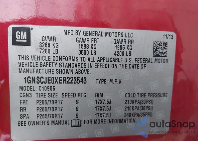 1GNSCJE0XER223543: 44020479