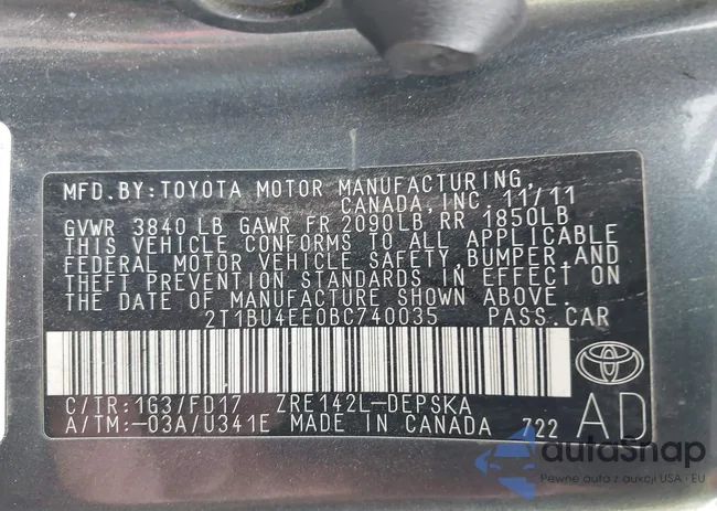 2T1BU4EE0BC740035: 44020591