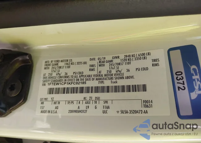 1FTEW1CP1KFC02185: 44020633