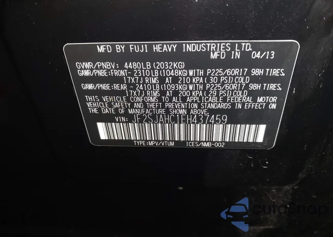 JF2SJAHC1EH437459: 44021421