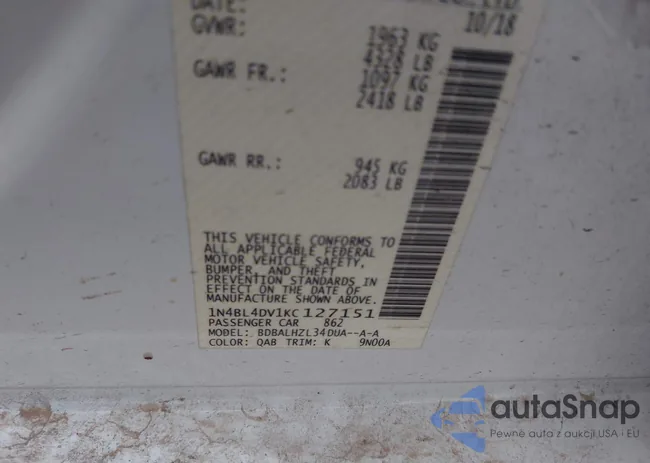 1N4BL4DV1KC127151: 44021453