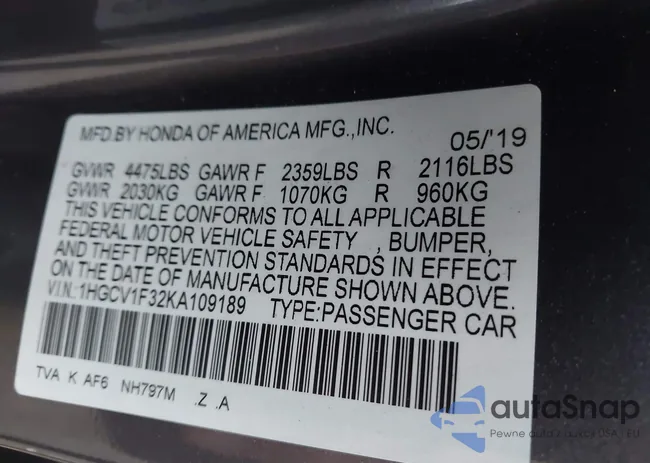 1HGCV1F32KA109189: 44021518