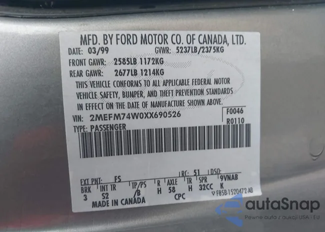 2MEFM74W0XX690526: 44022846