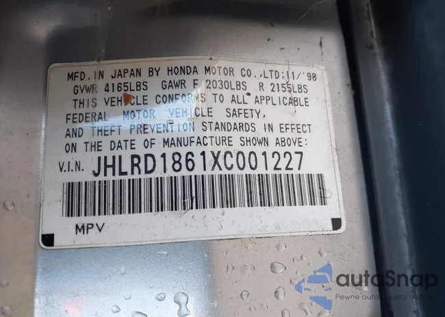 JHLRD1861XC001227: 44022935