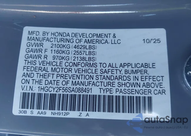 1HGCY2F56SA088491: 44023078