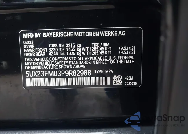 5UX23EM03P9R82988: 44023230