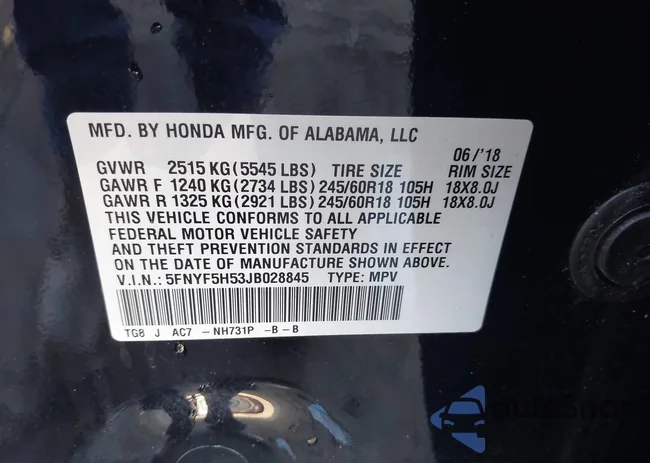 5FNYF5H53JB028845: 44022287