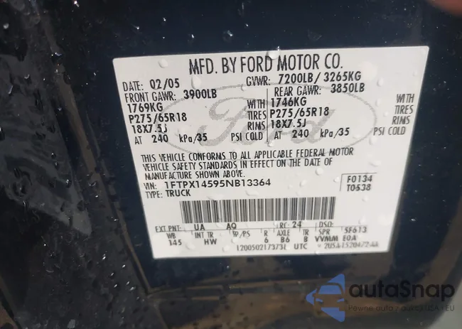 1FTPX14595NB13364: 44022536