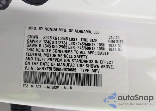 5FNYF5H58MB025685: 44023850