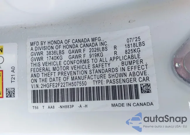 2HGFE2F22TH507550: 44023943