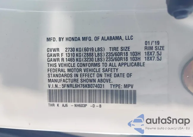 5FNRL6H76KB074031: 44024050