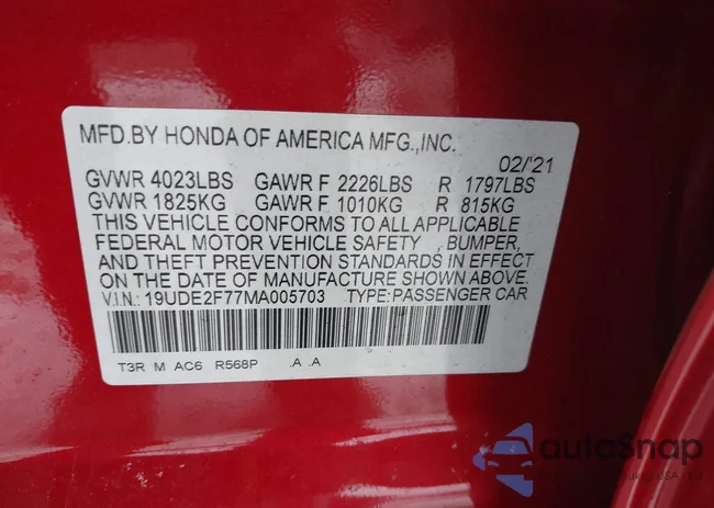 19UDE2F77MA005703: 44024101