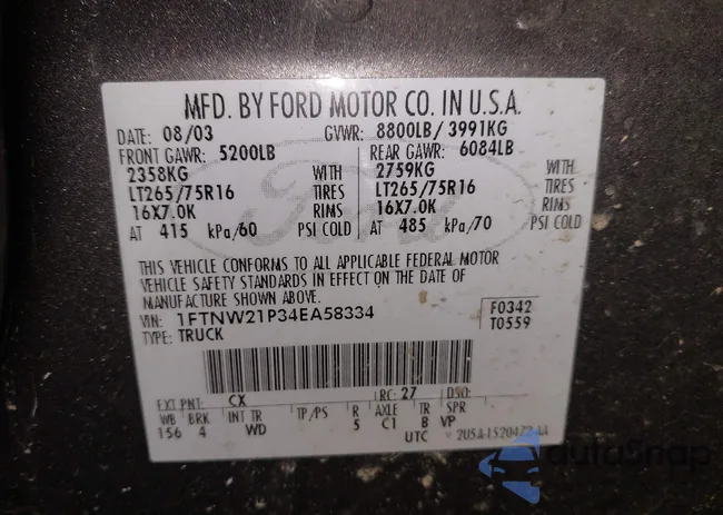 1FTNW21P34EA58334: 44024198