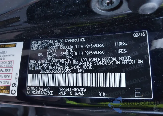 JTEZU5JR2G5126455: 44023500