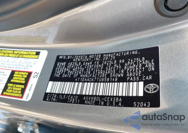 4T1DAACK7TU658148: 44023546