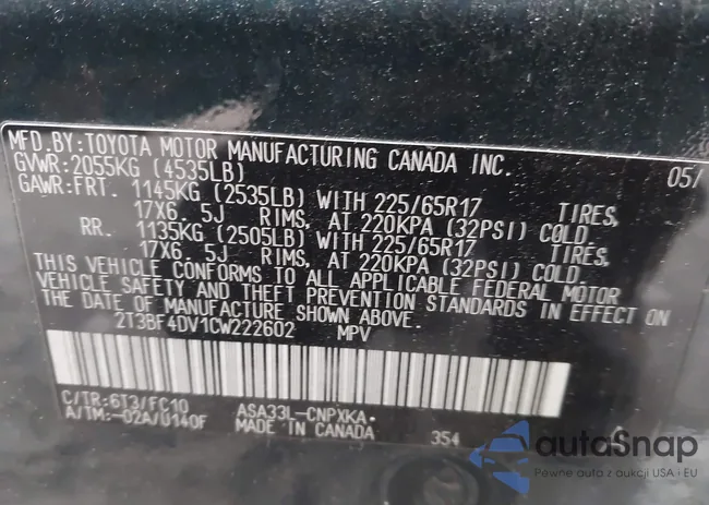 2T3BF4DV1CW222602: 44023612