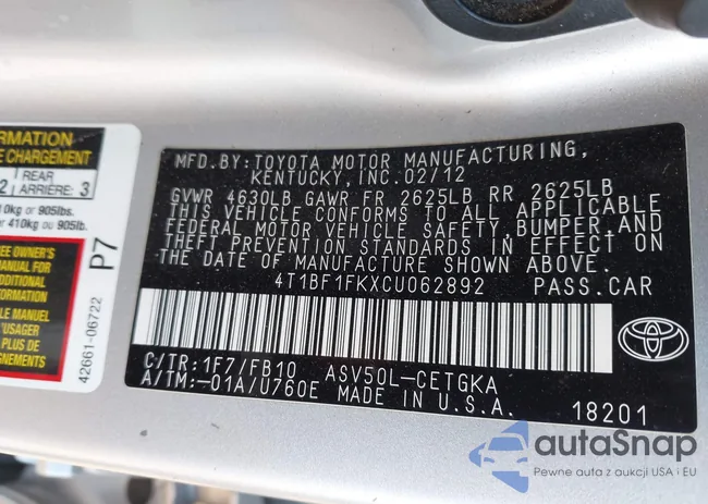 4T1BF1FKXCU062892: 44024833