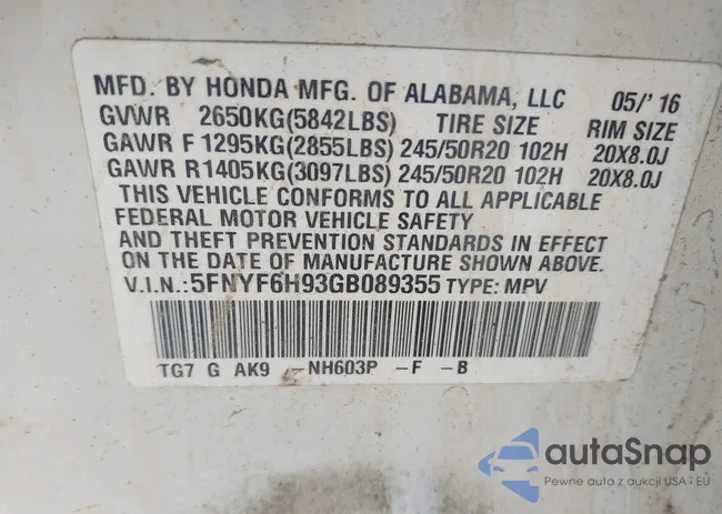 5FNYF6H93GB089355: 44025132