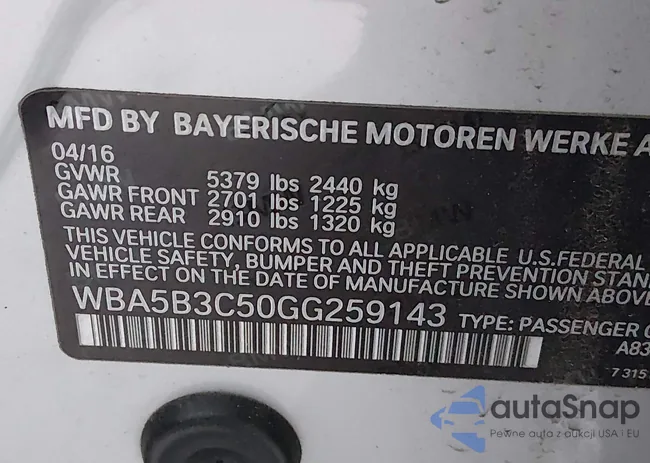 WBA5B3C50GG259143: 44024236