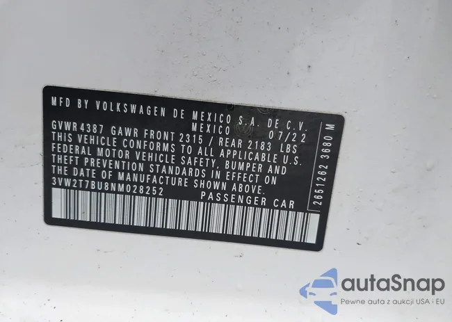 3VW2T7BU8NM028252: 44024319