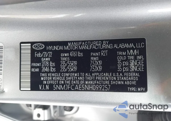 5NMJFCAE5NH099257: 44025723