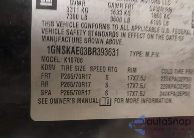 1GNSKAE03BR393631: 44026029