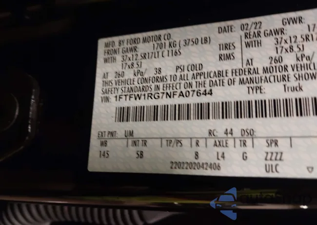 1FTFW1RG7NFA07644: 44025236