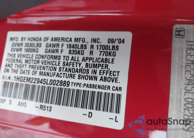 1HGEM22945L002889: 44025237