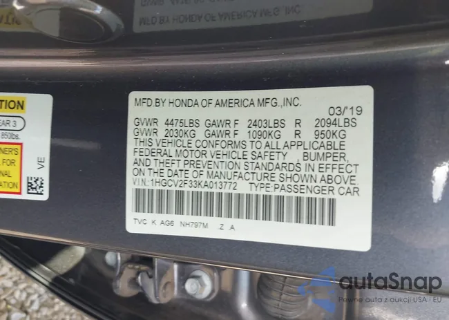 1HGCV2F33KA013772: 44025543