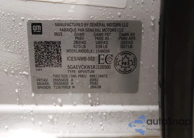 5GAEVCKW1RJ100580: 44026661