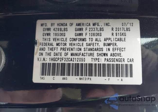 1HGCP2F32CA212050: 44026677