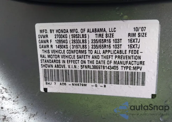 5FNRL38697B143405: 44026819